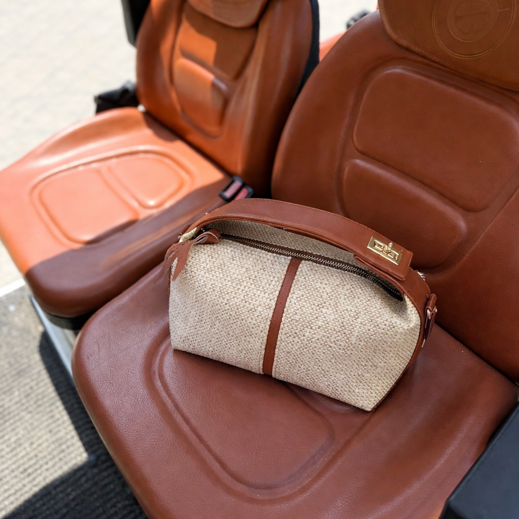 Hasır & Deri Detaylı Mini Crossbody Çanta
