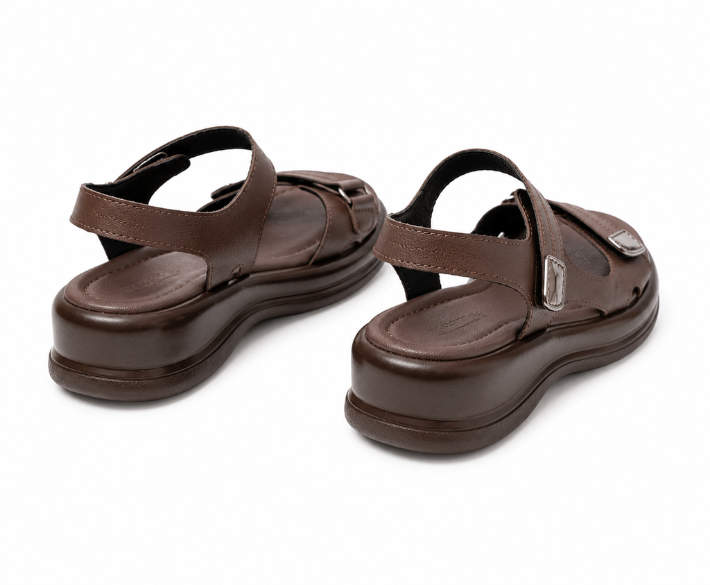 Ginya Kahverengi Cilt Cırt Cırtlı Sandalet